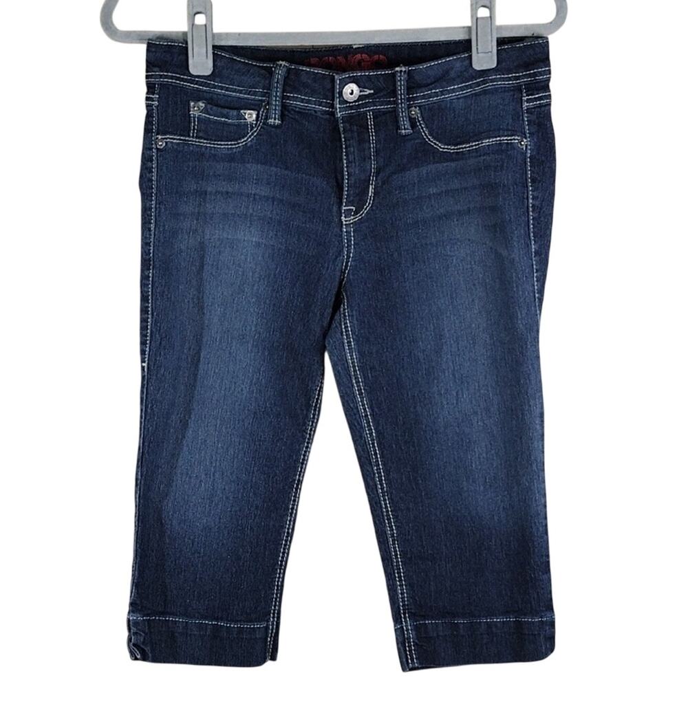 Bongo Capri Jeans Women’s Juniors 9 Dark Wash Y2K Embroidered Stretch Denim